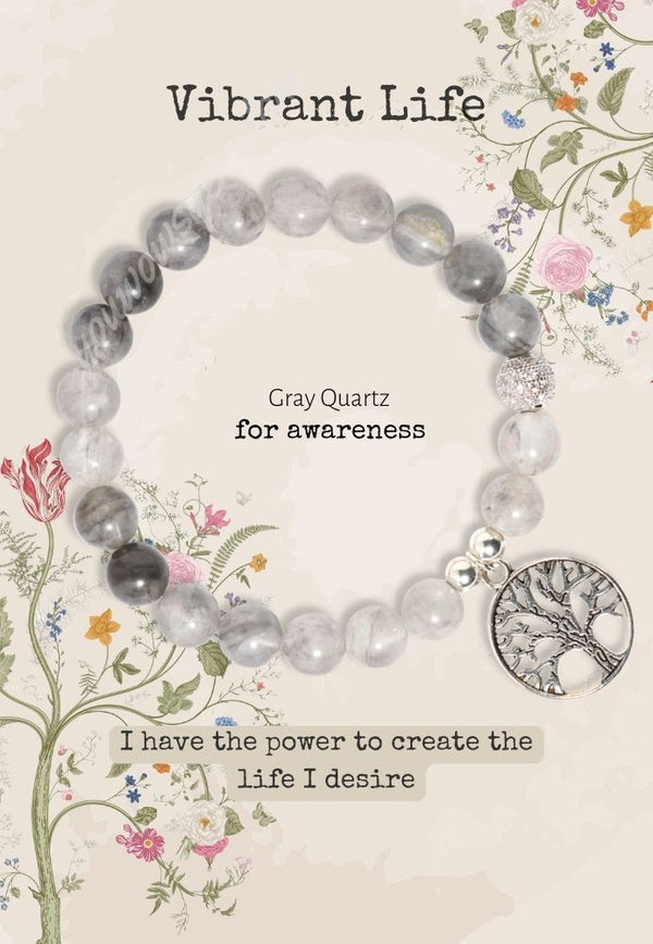 Gray Quartz Tree of Life Bracelet