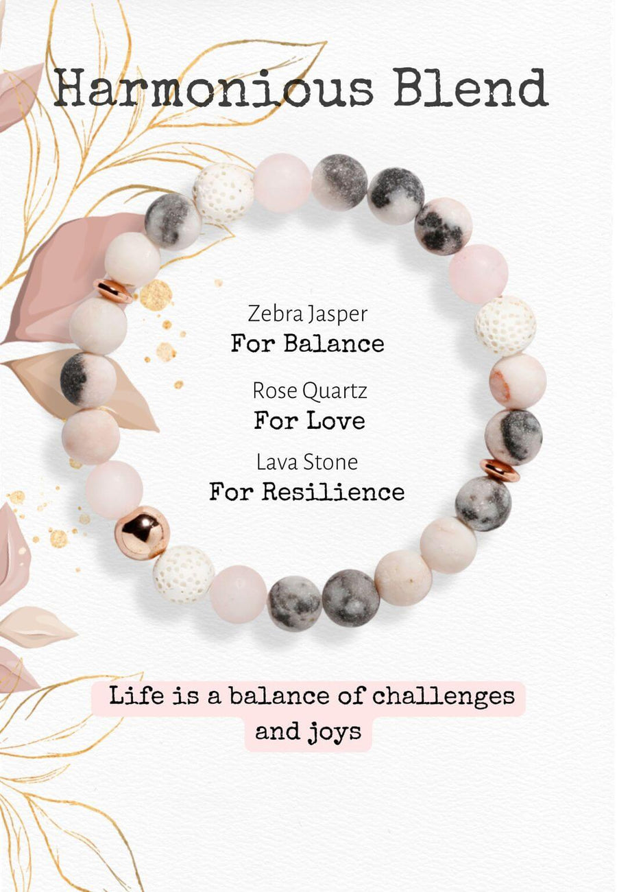 Pink Zebra Jasper,Rose Quartz,Lava Stone 'Harmonious Blend' Bracelet