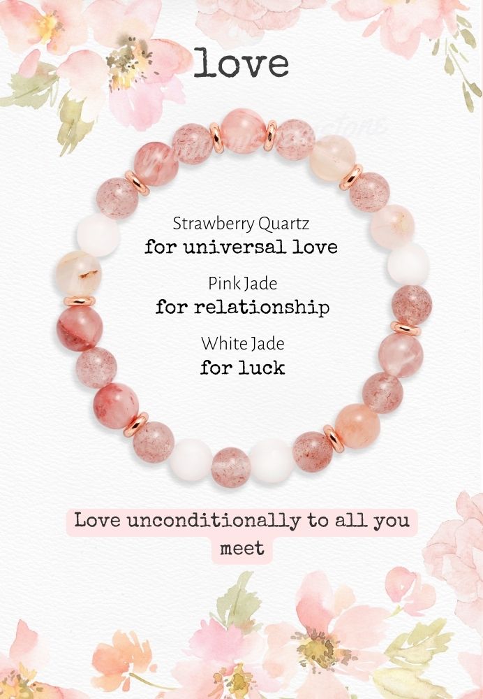 Strawberry Quartz,White Jade & Pink Jade Bracelet