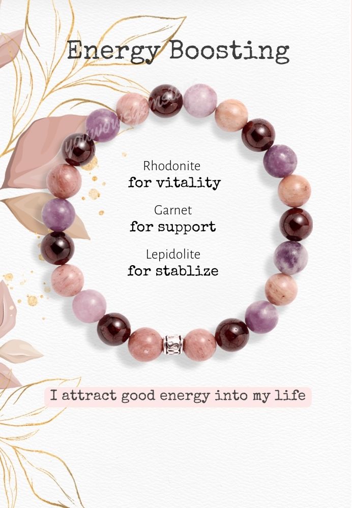 Lepidolite,Garnet & Rhodonite Bracelet