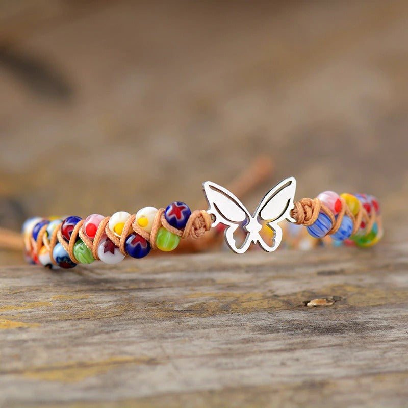 Colorful Flower Beads Butterfly Bracelet