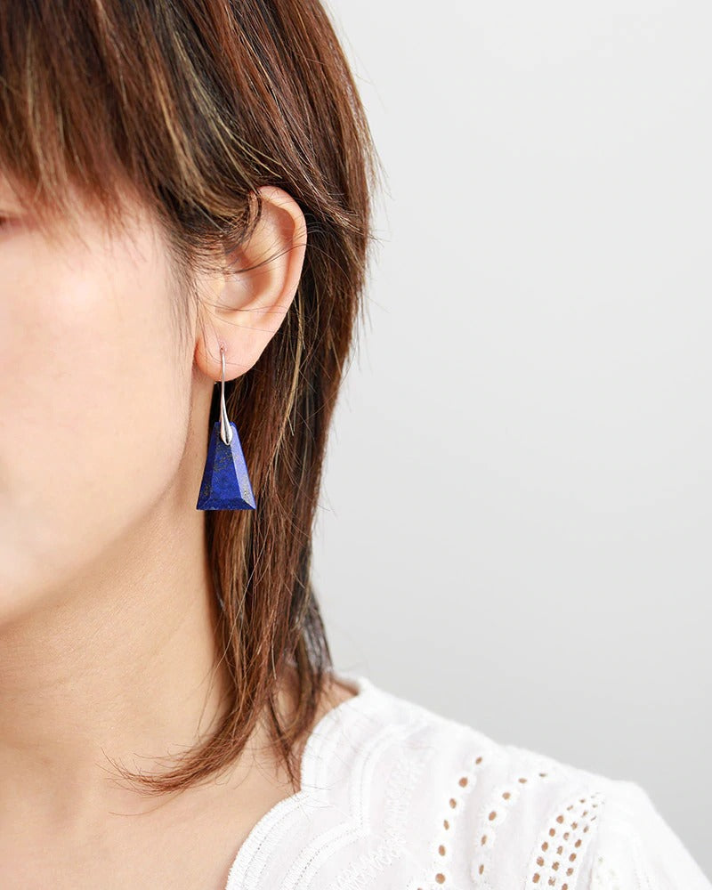 Natural Lapis Lazuli Triangle Dangle Drop Earrings - youwows