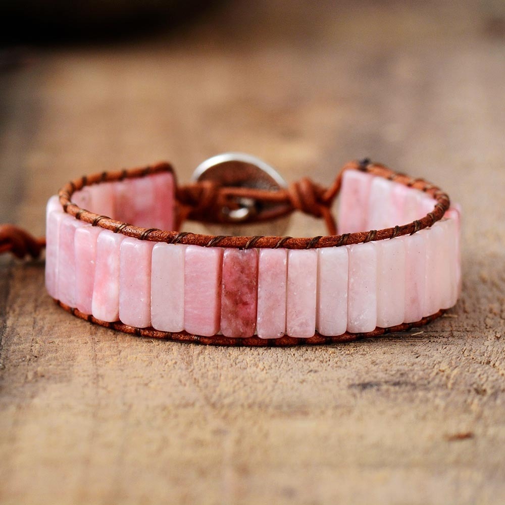 Rosamie Pink Opal Stone Leather Bracelet - youwows