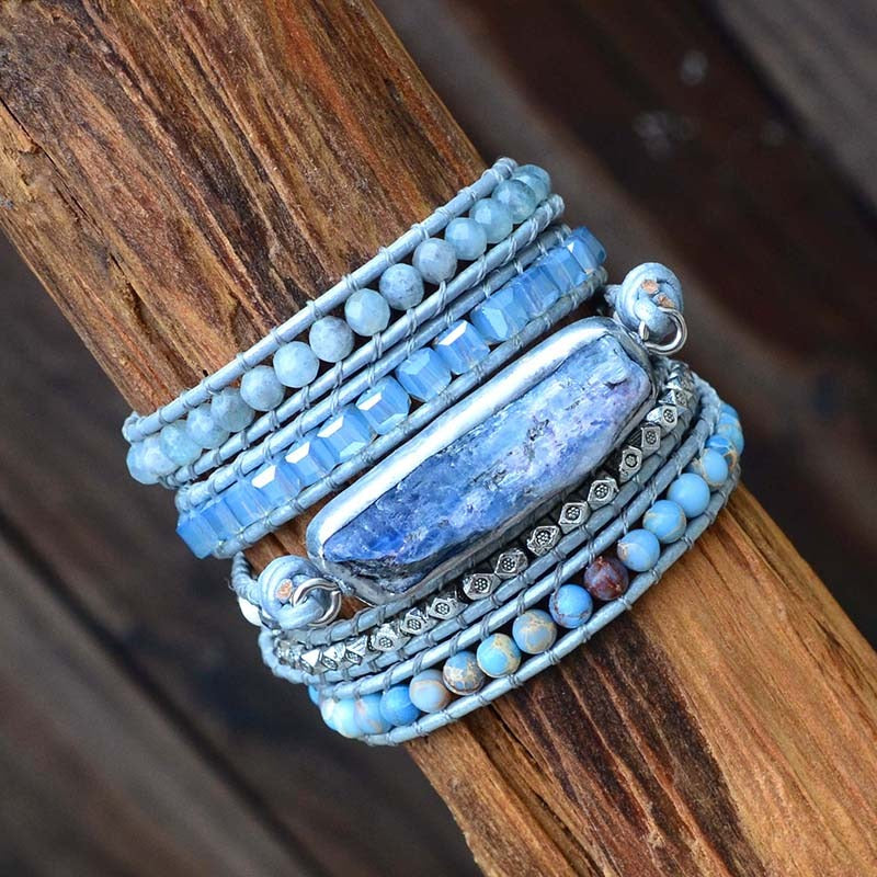 Natural Aura Blue Topaz Wrap Bracelet - youwows