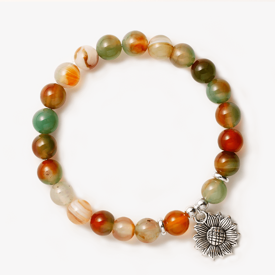 Peacock Agate with Sunflower Bracelet