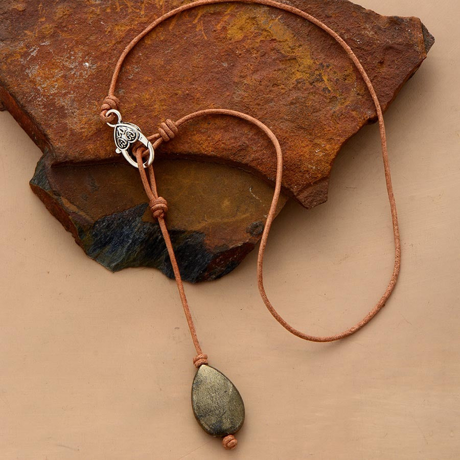 Pyrite Pebble Teardrop  Necklace - youwows