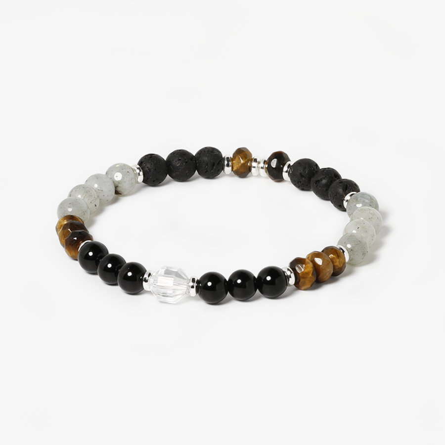 Lava Stone,Labradorite,Tiger's Eye,Black Tourmaline Bracelet