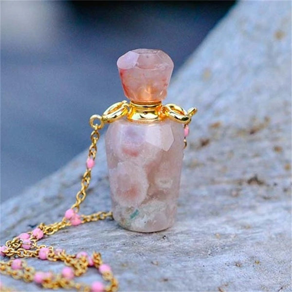 Deep Memory Rose Quartz Bottle Pendant Necklace