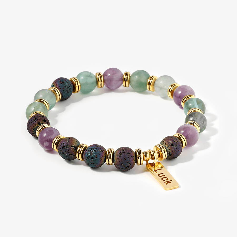 Fluorite&Lava Stone with Luck charm Bracelet
