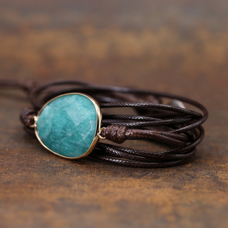 Handmade Amazonite Wrap Leather Bracelet - youwows