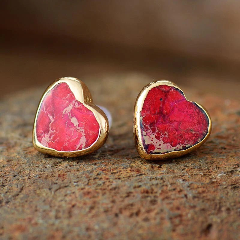 Perfect Light Heart Jasper Stud Earrings