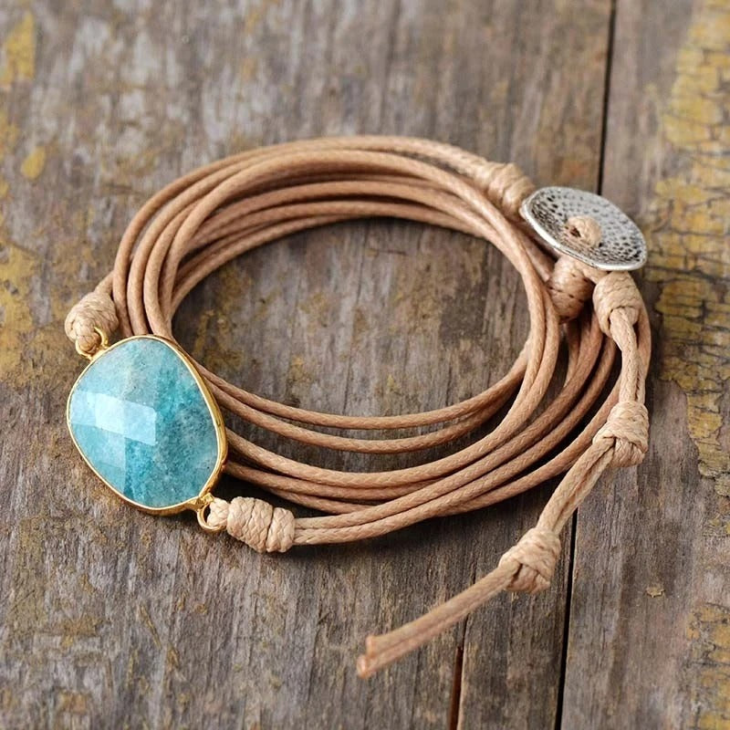 Handmade Amazonite Wrap Leather Bracelet
