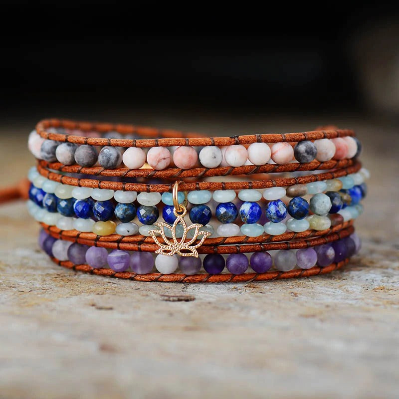 Loving Lotus Amazonite And Amethyst Wrap Bracelet