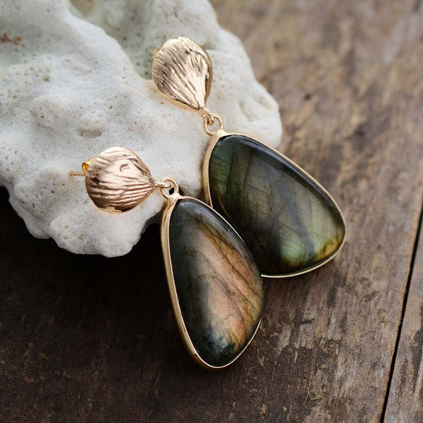 Extremely Elegant Natural Labradorite Teardrop Earrings - youwows