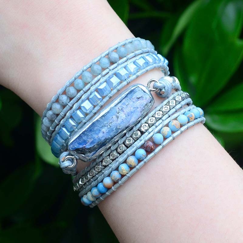 Natural Aura Blue Topaz Wrap Bracelet - youwows