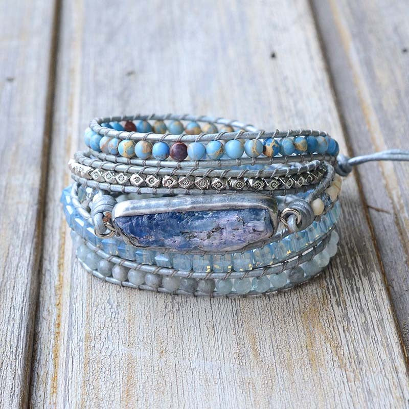 Natural Aura Blue Topaz Wrap Bracelet - youwows