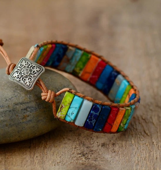 Jasper Stone Chakra Handmade Wrap Bracelet - youwows