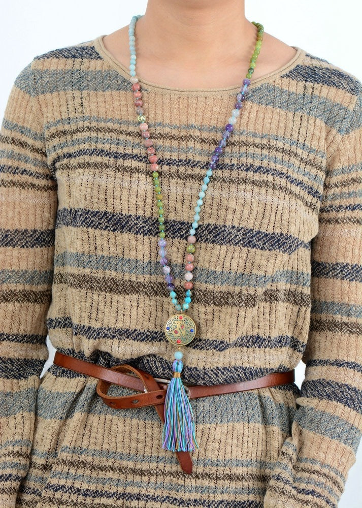 Prayer Necklace with Nepal Amulet and Tassel - youwows