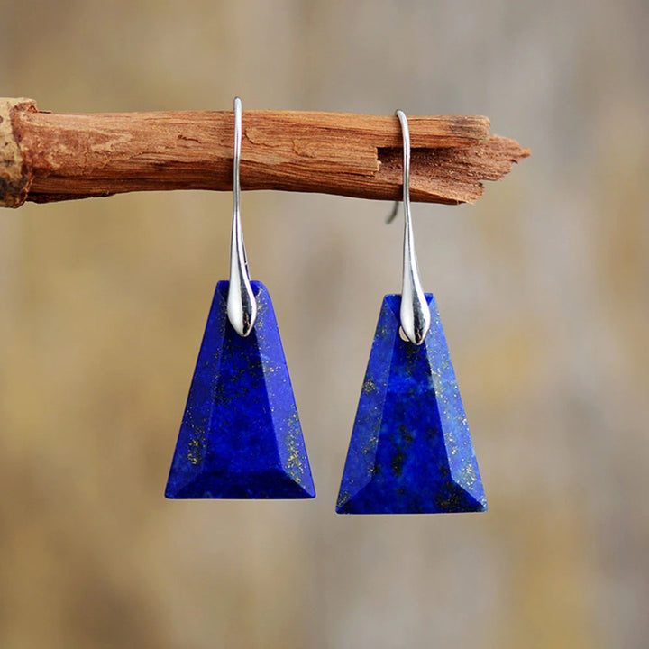Natural Lapis Lazuli Triangle Dangle Drop Earrings - youwows