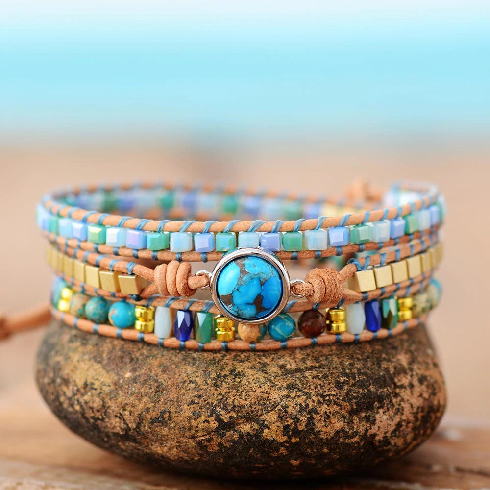 Natural Ocean Eye Turquoise Handmade Wrap Bracelet - youwows