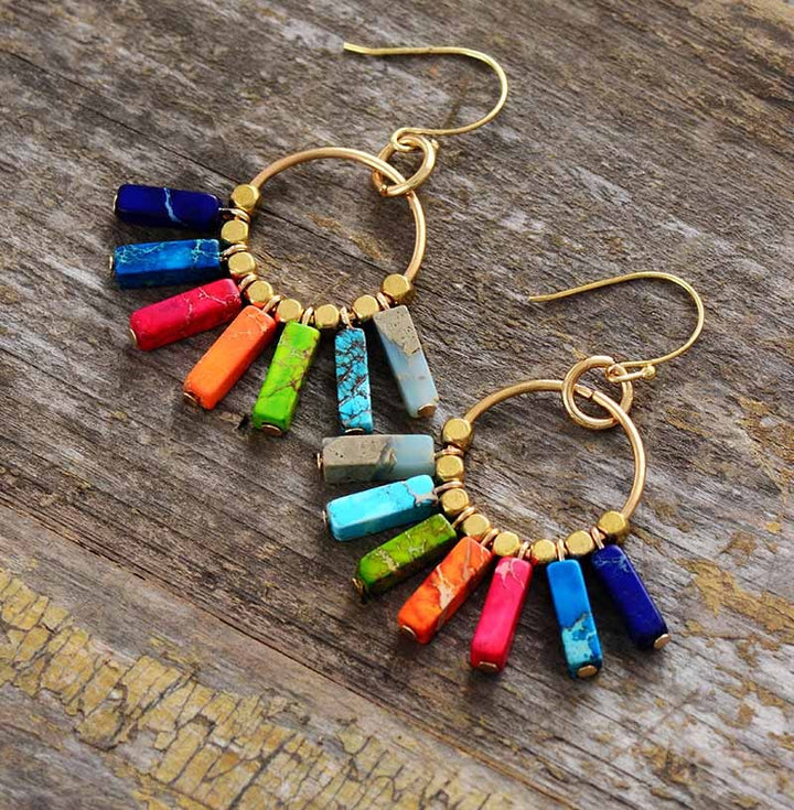 Impression Jasper Chakra Multicolored Drop Earrings - youwows