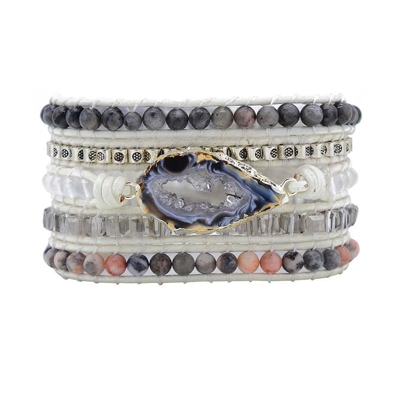 Natural Black Agate Positive Wrap Bracelet - youwows