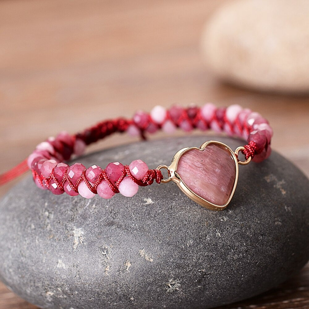 Strawberry Smoothie Rhodonite Heart Love Bracelet
