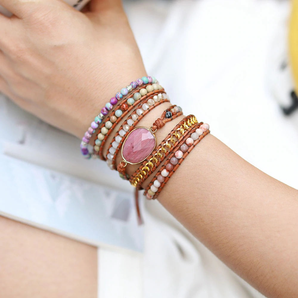 Premium Beyoutiful Rhodonite Wrap Bracelet - youwows