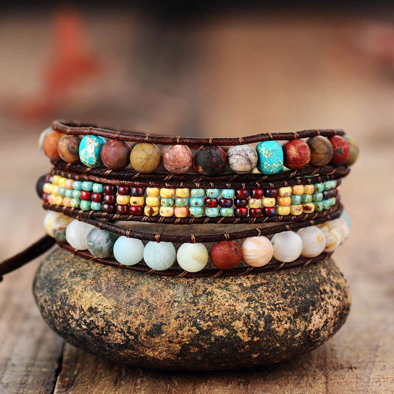 Cozy Brown Jasper Wrap Bracelet - youwows