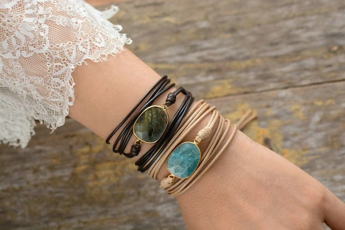 Handmade Amazonite Wrap Leather Bracelet - youwows