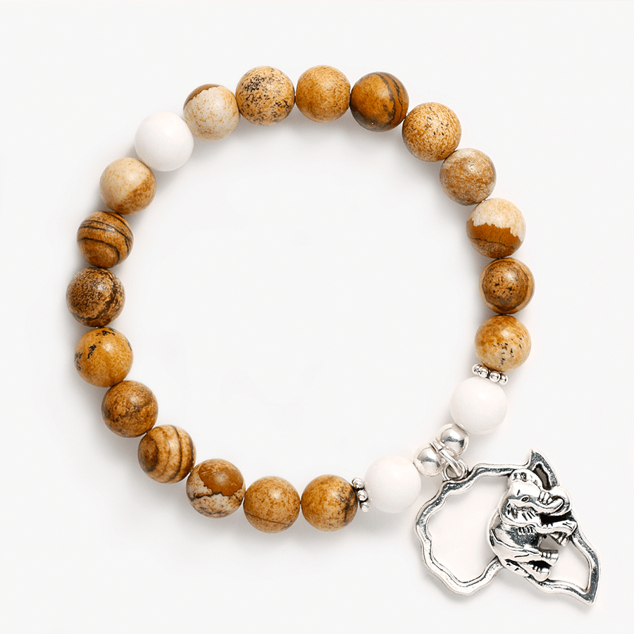 Picture-Jasper&White Jade with The African elephant Bracelet
