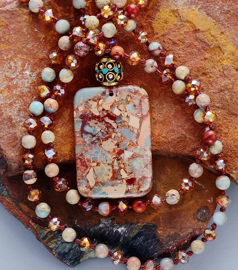 Ancient Stones Crystal Pendant Necklace Nepal Charm - youwows