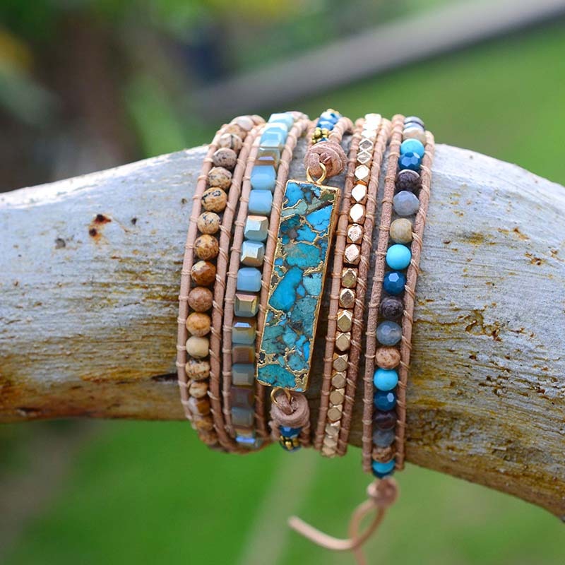Natural Intense Turquoise Handmade Leather Bracelet - youwows