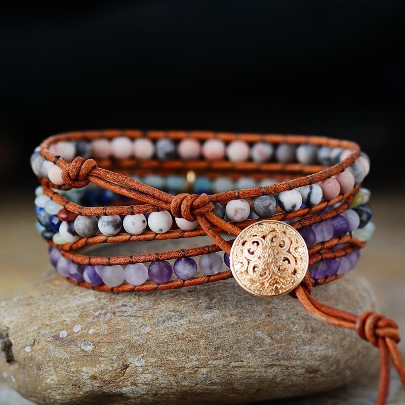 Loving Lotus Amazonite And Amethyst Wrap Bracelet