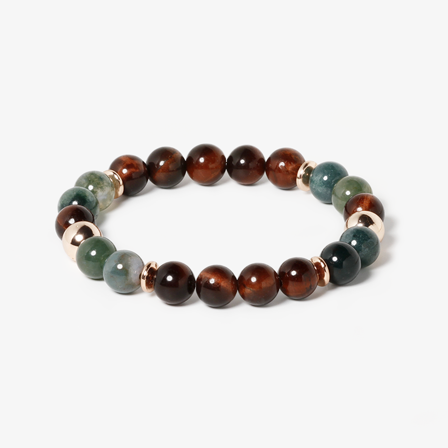 Moss Agate & Red Tiger's Eye 'Passion' Bracelet