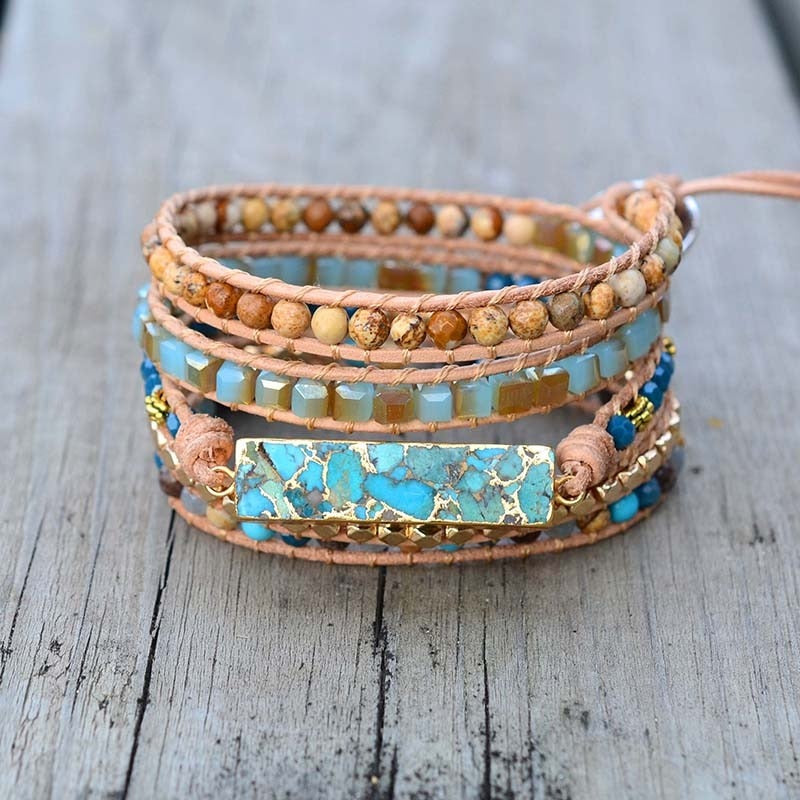 Natural Intense Turquoise Handmade Leather Bracelet - youwows